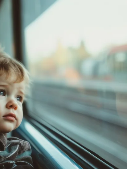 Woman and child relaxing on the train