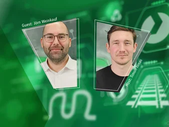 Podcast thumbnail with two people